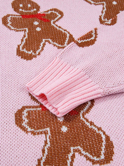 Gingerbread Pattern Round Neck Long Sleeve Shift Sweater - Bitsy Gypsy Boutique