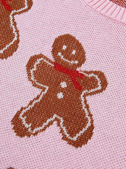 Gingerbread Pattern Round Neck Long Sleeve Shift Sweater - Bitsy Gypsy Boutique