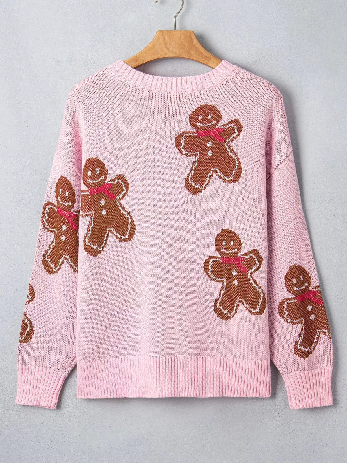 Gingerbread Pattern Round Neck Long Sleeve Shift Sweater - Bitsy Gypsy Boutique