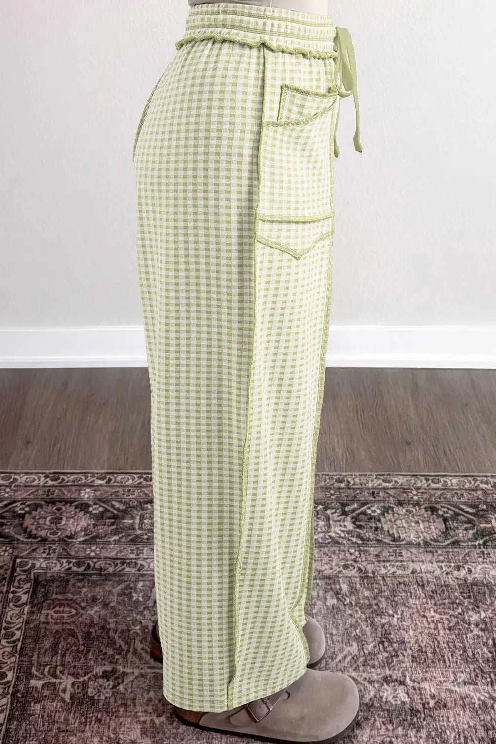 Gingham High-Waisted Drawstring Wide-Leg Pants - Bitsy Gypsy Boutique