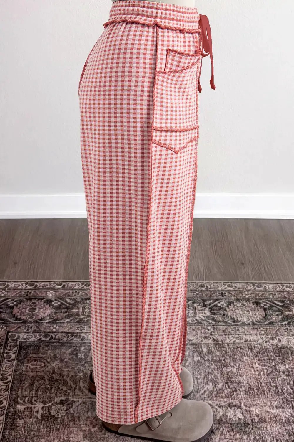 Gingham High-Waisted Drawstring Wide-Leg Pants - Bitsy Gypsy Boutique