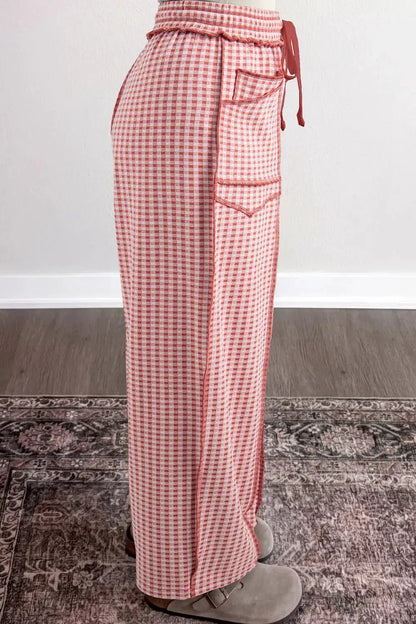Gingham High-Waisted Drawstring Wide-Leg Pants - Bitsy Gypsy Boutique
