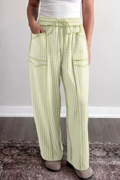 Gingham High-Waisted Drawstring Wide-Leg Pants - Bitsy Gypsy Boutique