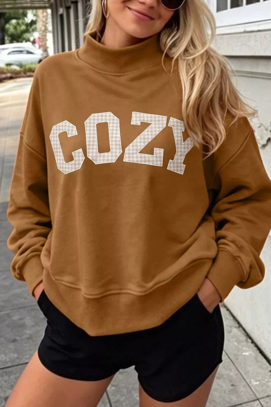 Gingham Letter Mock Neck Sweatshirt - Bitsy Gypsy Boutique