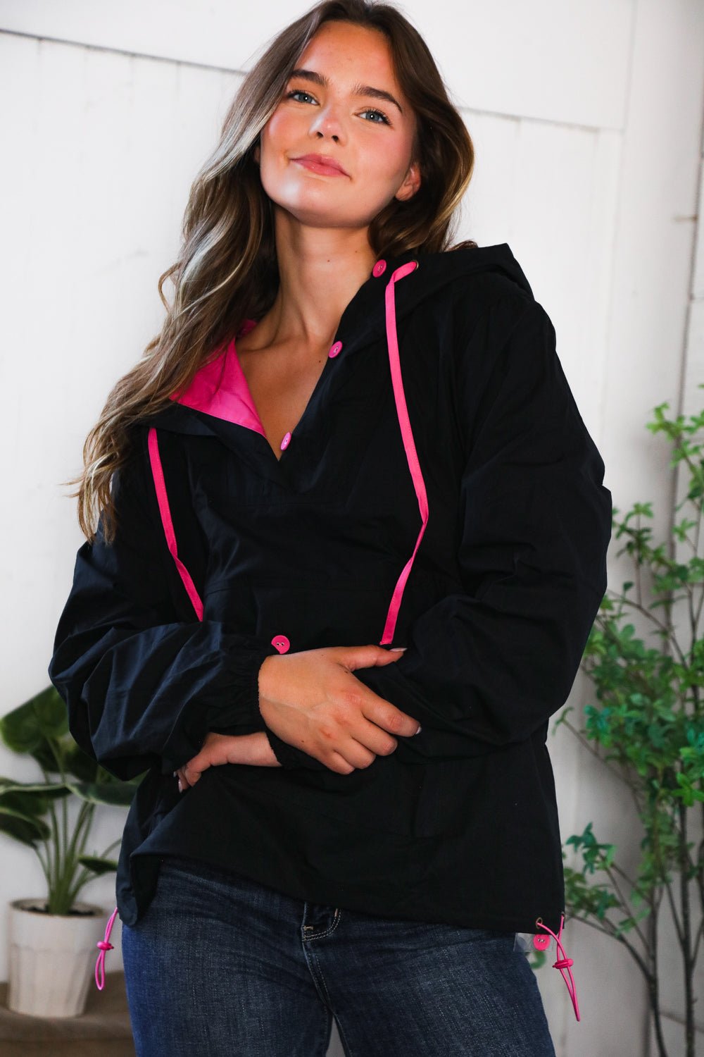 Glow Up Pink and Black Hooded Jacket - Bitsy Gypsy Boutique