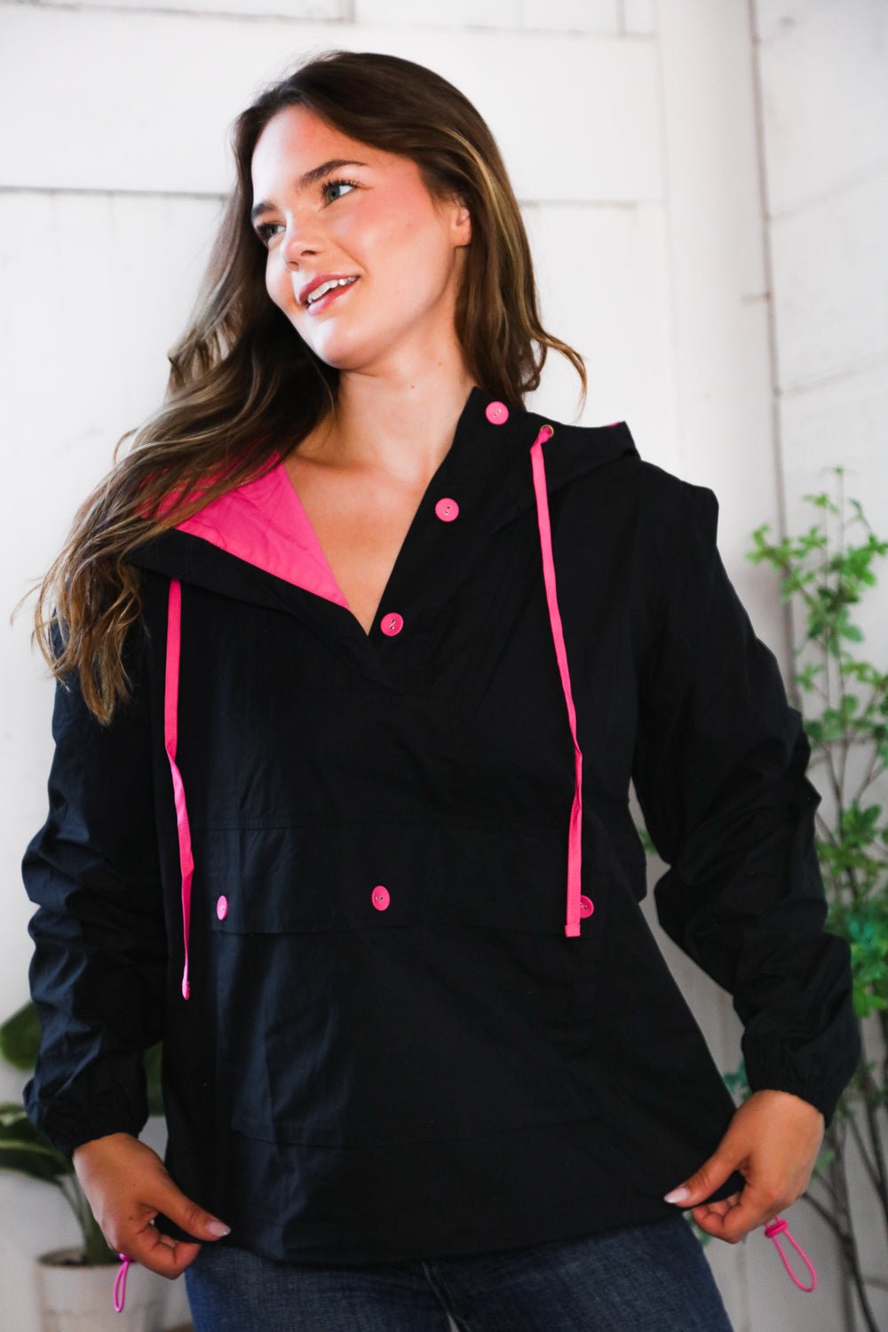 Glow Up Pink and Black Hooded Jacket - Bitsy Gypsy Boutique