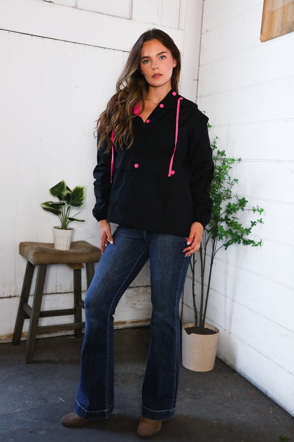 Glow Up Pink and Black Hooded Jacket - Bitsy Gypsy Boutique