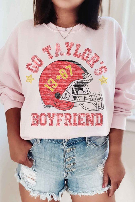 GO TAYLORS BOYFRIEND FOOTBALL GRAPHIC SWEATSHIRT - Bitsy Gypsy Boutique