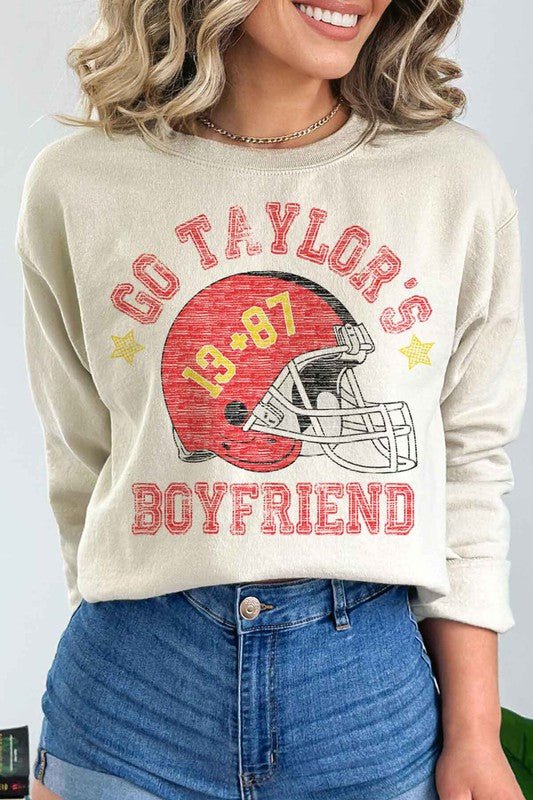 GO TAYLORS BOYFRIEND FOOTBALL GRAPHIC SWEATSHIRT - Bitsy Gypsy Boutique