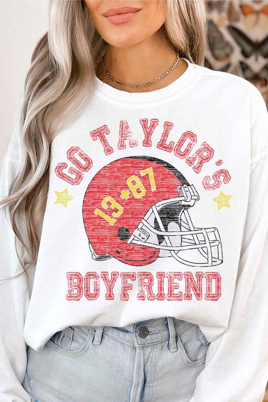 GO TAYLORS BOYFRIEND FOOTBALL GRAPHIC SWEATSHIRT - Bitsy Gypsy Boutique