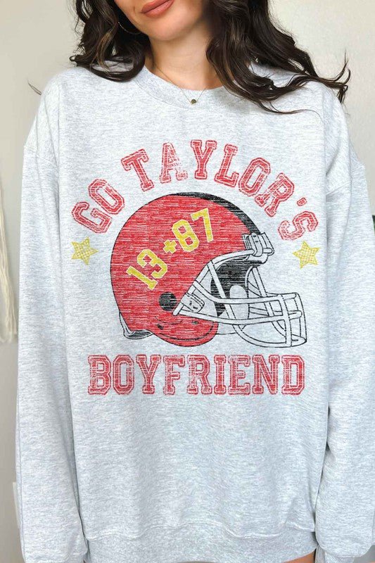 GO TAYLORS BOYFRIEND FOOTBALL GRAPHIC SWEATSHIRT - Bitsy Gypsy Boutique