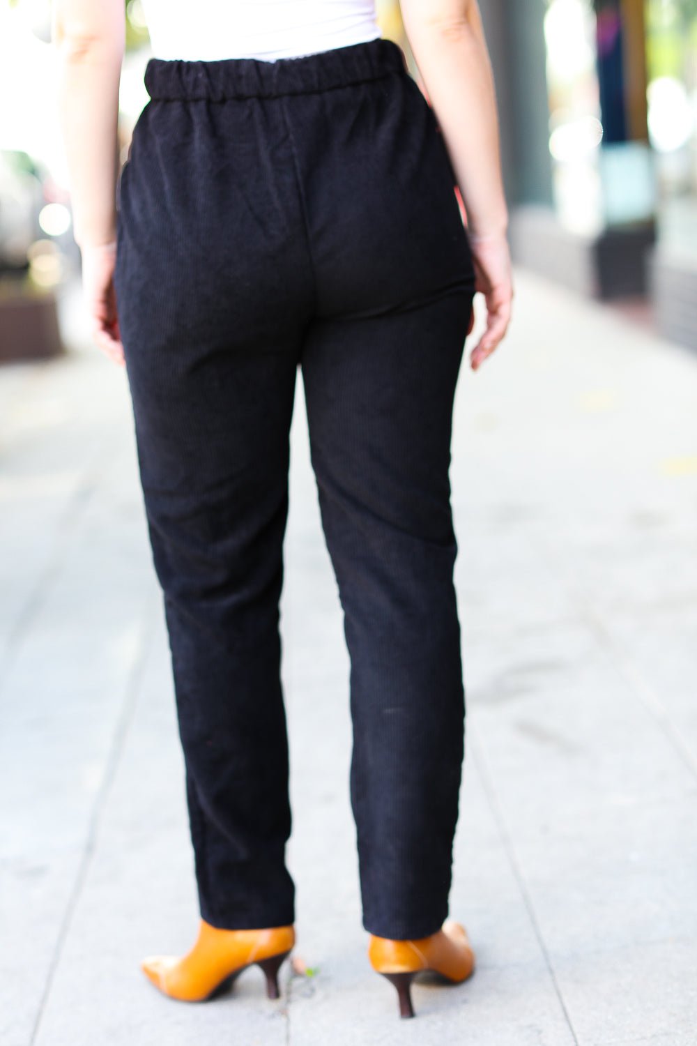 Going Your Way Black Corduroy High Rise Tapered Leg Pants - Bitsy Gypsy Boutique