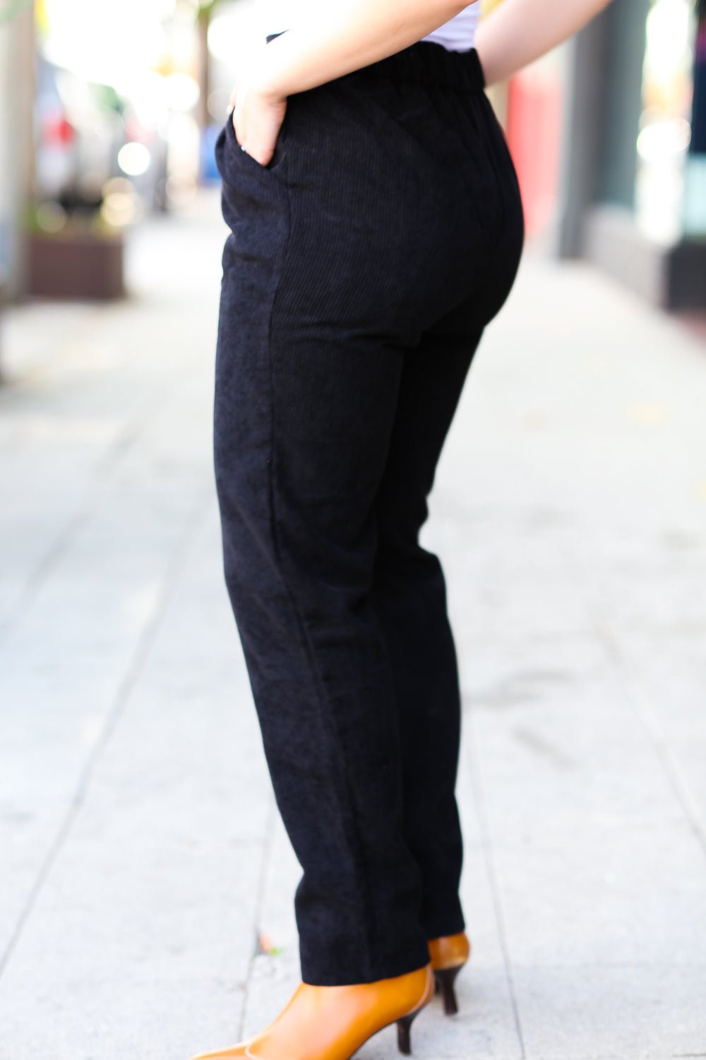 Going Your Way Black Corduroy High Rise Tapered Leg Pants - Bitsy Gypsy Boutique