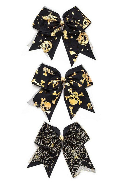 Gold Foil Halloween Large Bow Hair Clip Set - Bitsy Gypsy Boutique