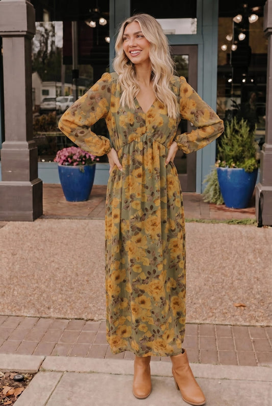 Golden Blooms Floral Maxi Dress - Bitsy Gypsy Boutique