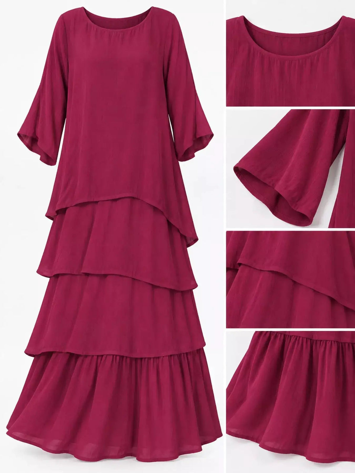 Gray Layered Batwing Sleeve Tiered Maxi Dress - Bitsy Gypsy Boutique
