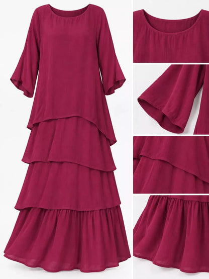 Gray Layered Batwing Sleeve Tiered Maxi Dress - Bitsy Gypsy Boutique