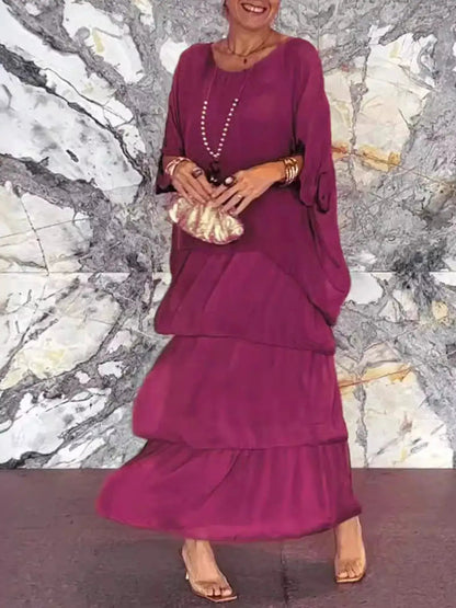 Gray Layered Batwing Sleeve Tiered Maxi Dress - Bitsy Gypsy Boutique