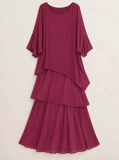 Gray Layered Batwing Sleeve Tiered Maxi Dress - Bitsy Gypsy Boutique