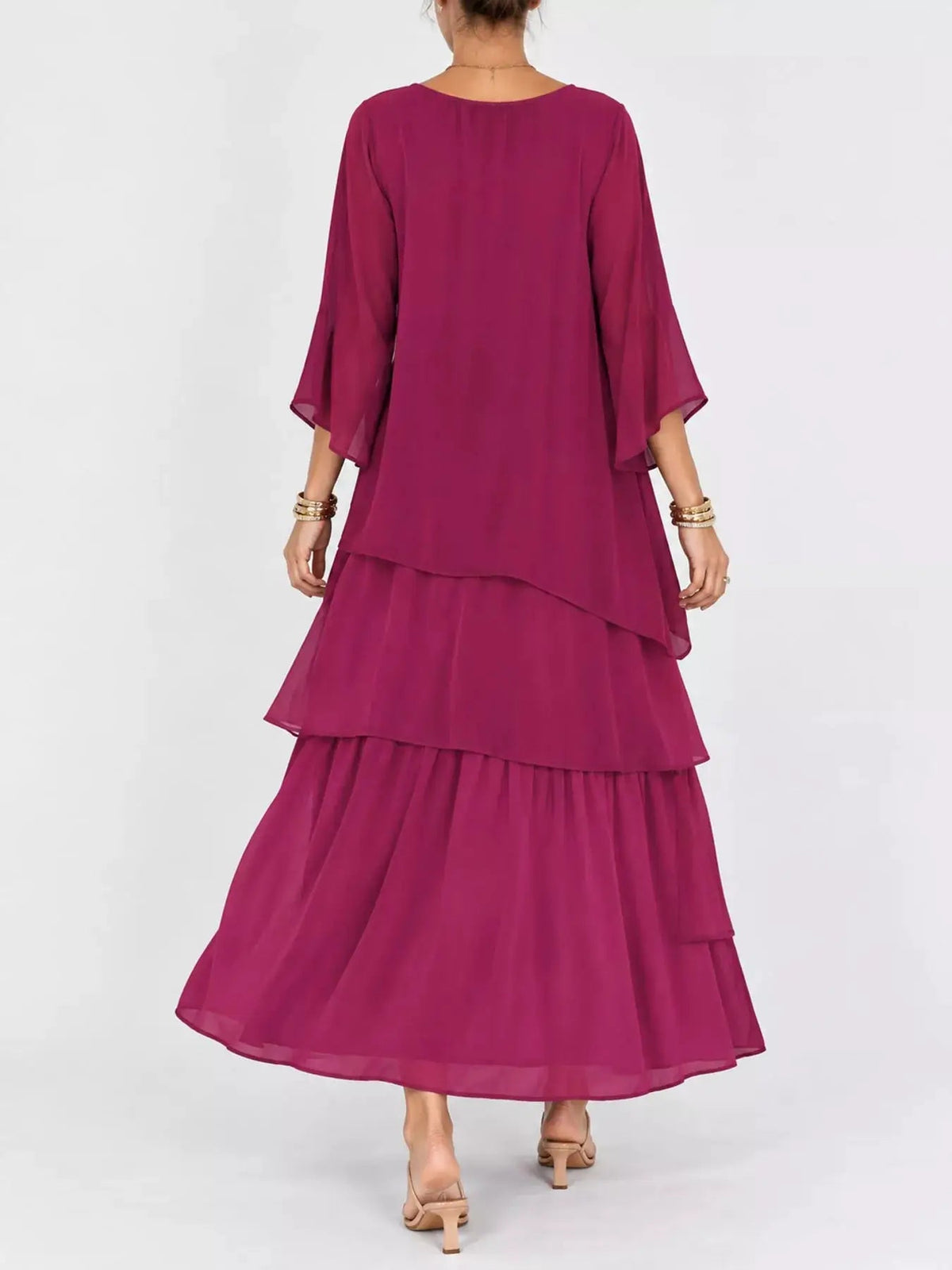 Gray Layered Batwing Sleeve Tiered Maxi Dress - Bitsy Gypsy Boutique