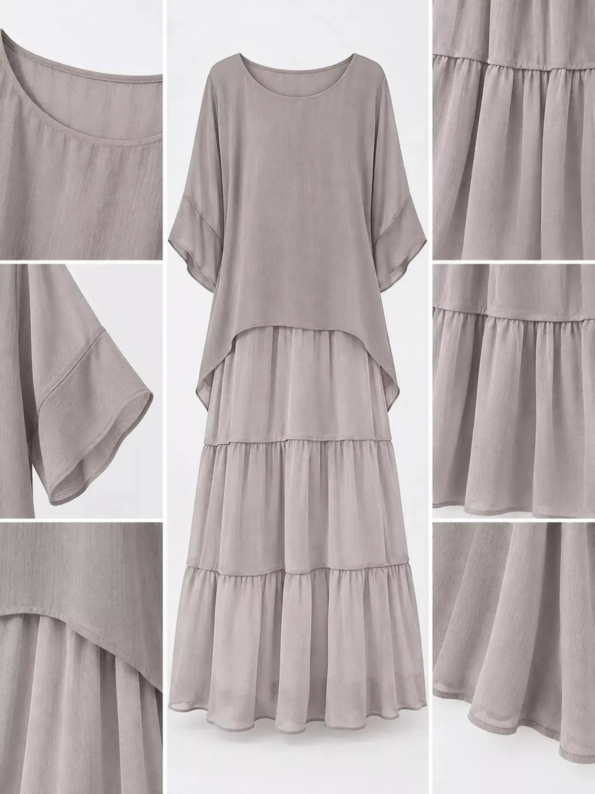 Gray Layered Batwing Sleeve Tiered Maxi Dress - Bitsy Gypsy Boutique