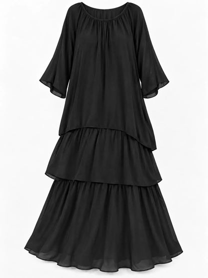 Gray Layered Batwing Sleeve Tiered Maxi Dress - Bitsy Gypsy Boutique