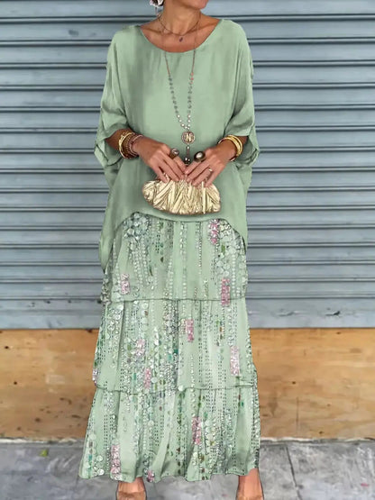 Gray Layered Batwing Sleeve Tiered Maxi Dress - Bitsy Gypsy Boutique