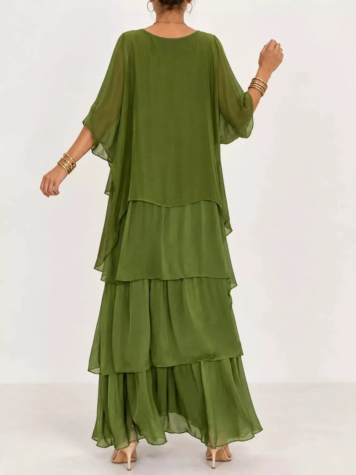 Gray Layered Batwing Sleeve Tiered Maxi Dress - Bitsy Gypsy Boutique