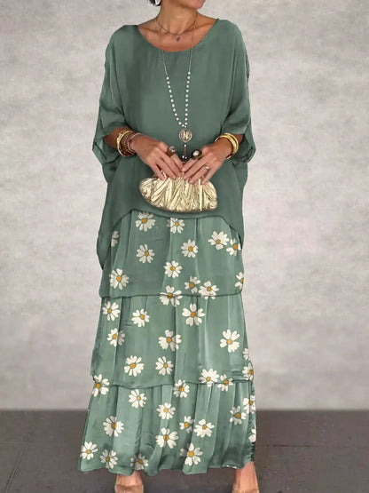 Gray Layered Batwing Sleeve Tiered Maxi Dress - Bitsy Gypsy Boutique