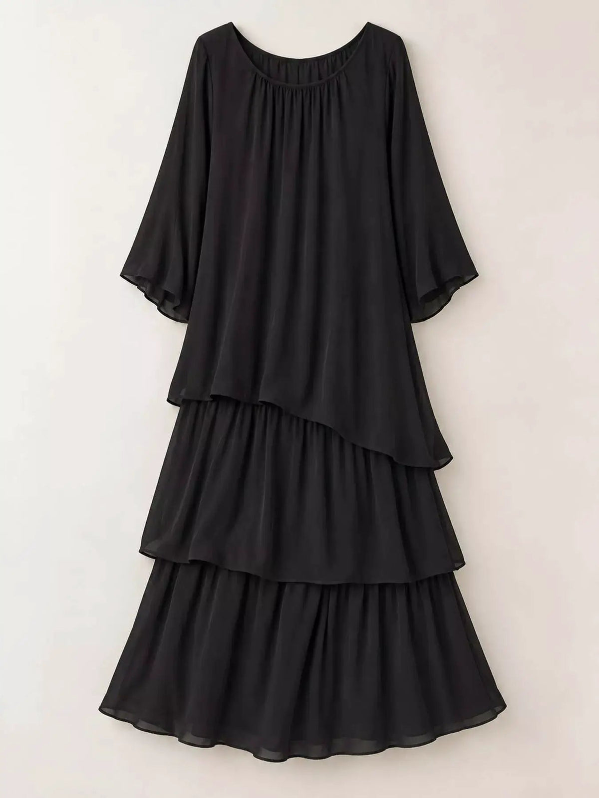 Gray Layered Batwing Sleeve Tiered Maxi Dress - Bitsy Gypsy Boutique
