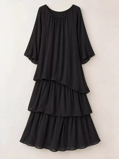 Gray Layered Batwing Sleeve Tiered Maxi Dress - Bitsy Gypsy Boutique