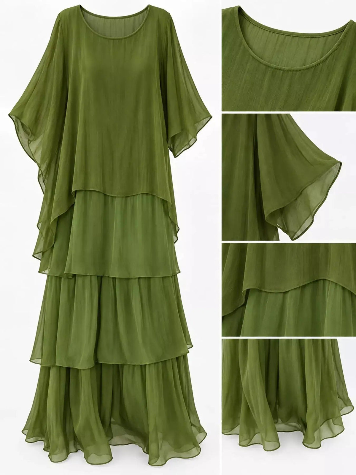 Gray Layered Batwing Sleeve Tiered Maxi Dress - Bitsy Gypsy Boutique