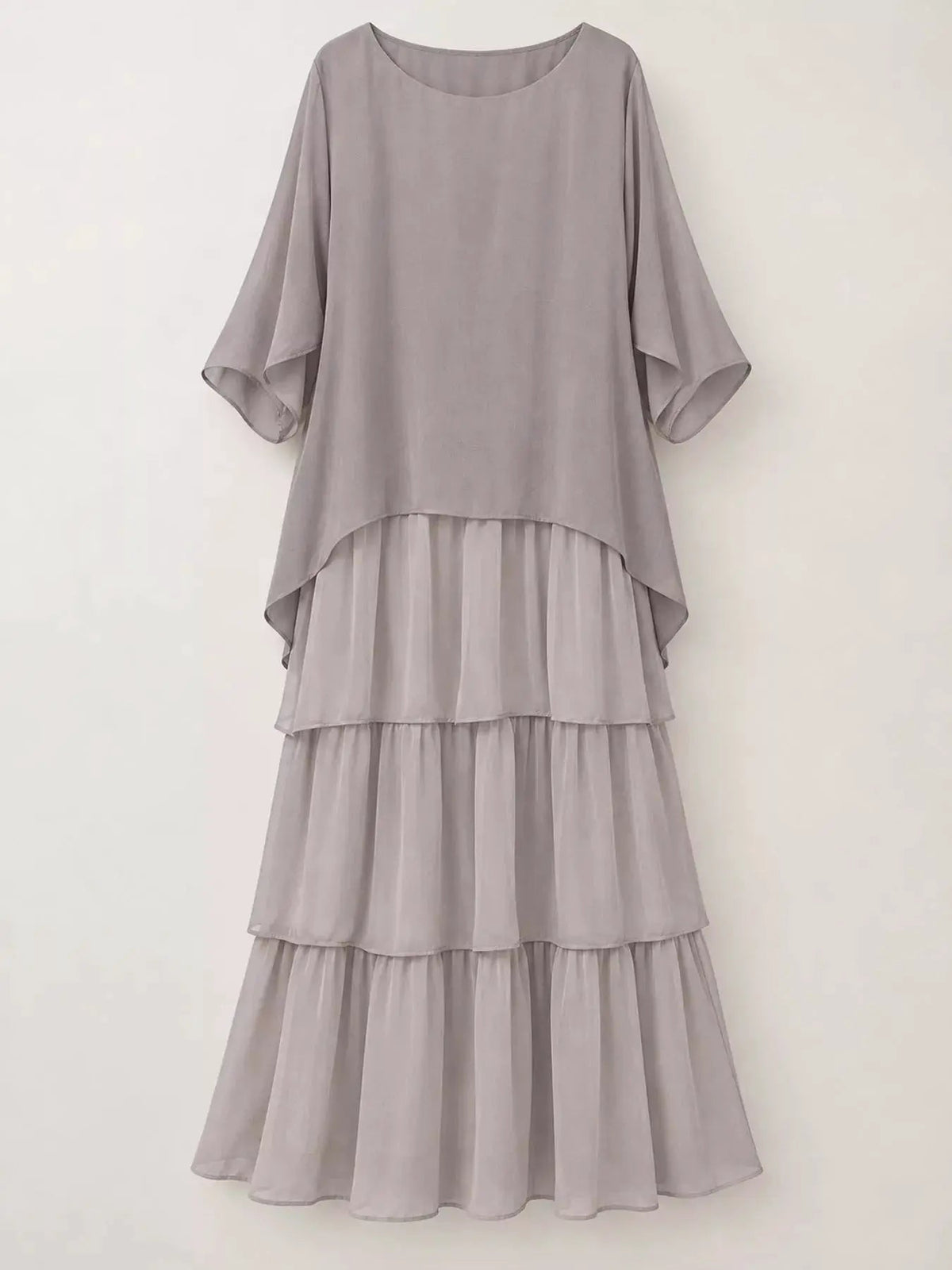 Gray Layered Batwing Sleeve Tiered Maxi Dress - Bitsy Gypsy Boutique