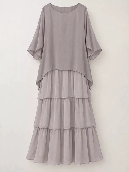 Gray Layered Batwing Sleeve Tiered Maxi Dress - Bitsy Gypsy Boutique