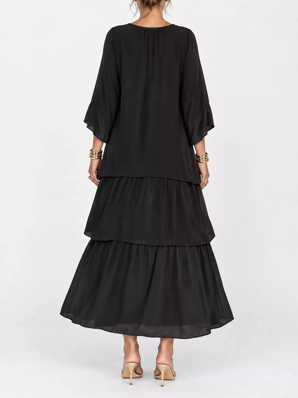 Gray Layered Batwing Sleeve Tiered Maxi Dress - Bitsy Gypsy Boutique