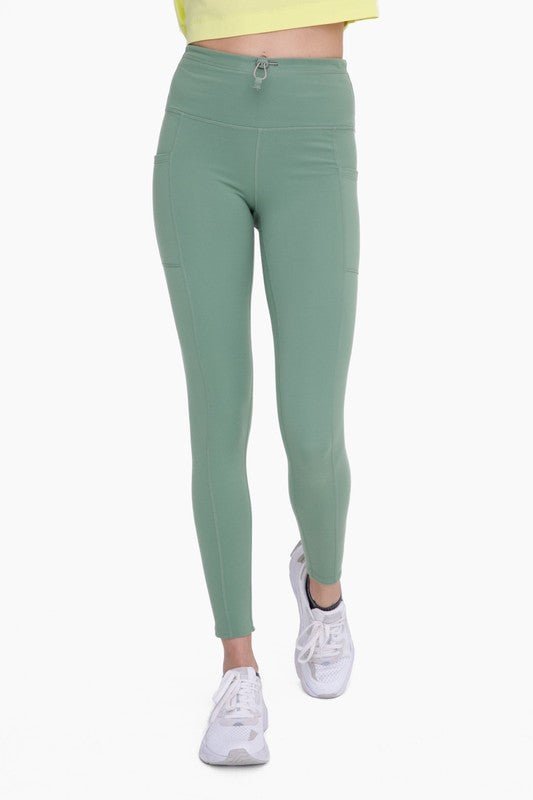 Green -Adjustable Bungee Waist Hiking Leggings - Bitsy Gypsy Boutique