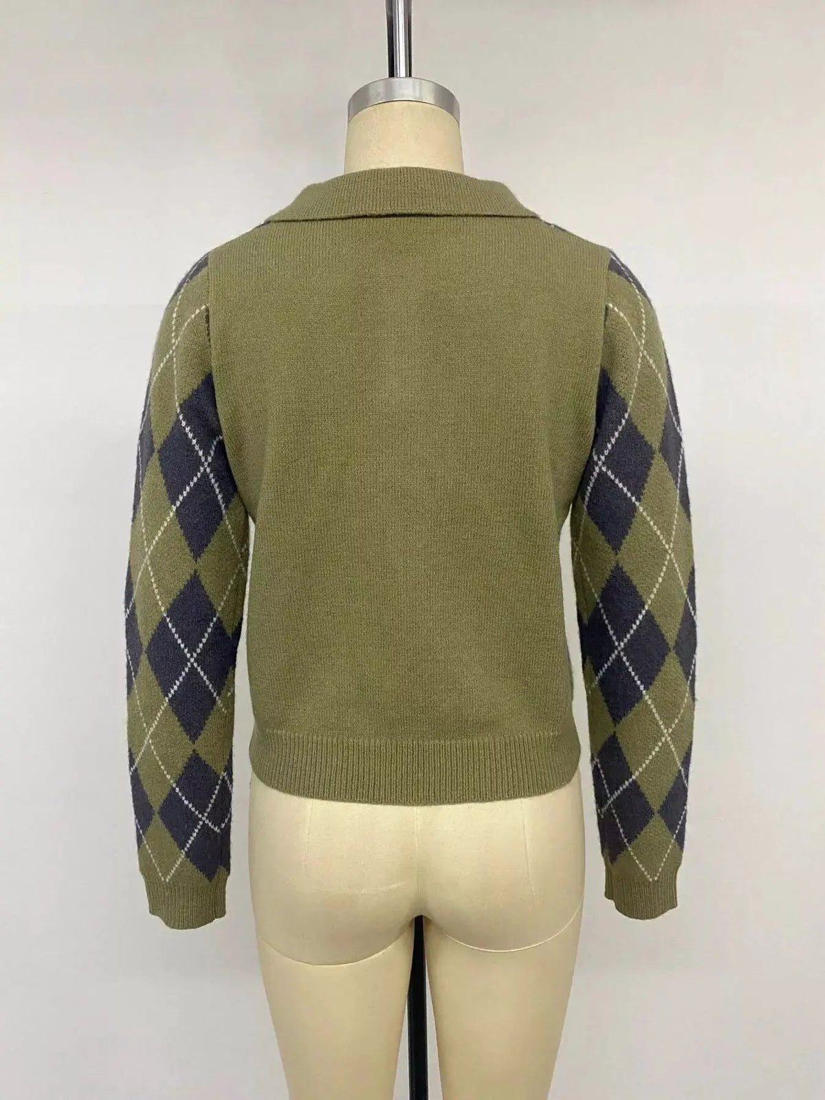 Green Argyle Button Front Collared Cropped Sweater - Bitsy Gypsy Boutique