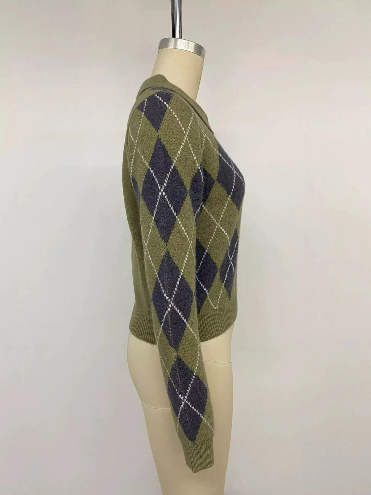 Green Argyle Button Front Collared Cropped Sweater - Bitsy Gypsy Boutique