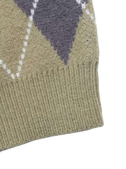 Green Argyle Button Front Collared Cropped Sweater - Bitsy Gypsy Boutique