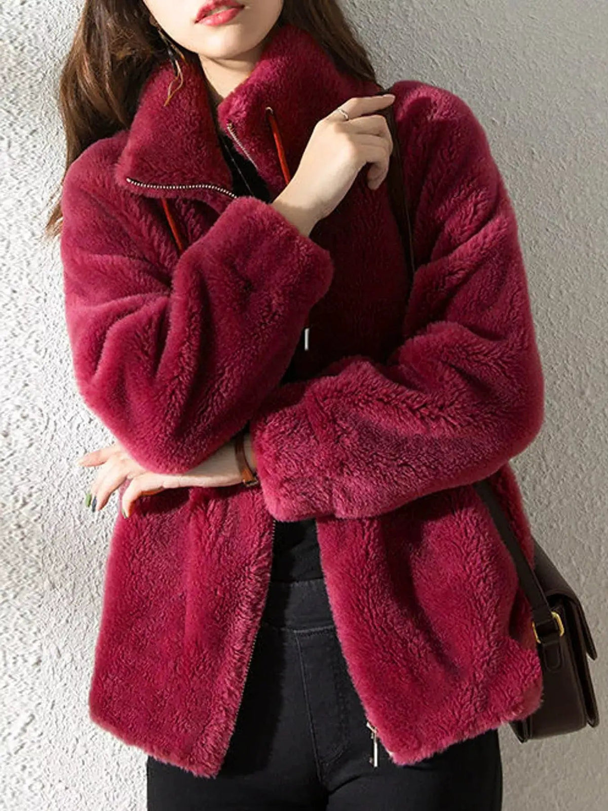 Green Faux Fur Stand-Collar Zip-Up Jacket Plus Size - Bitsy Gypsy Boutique