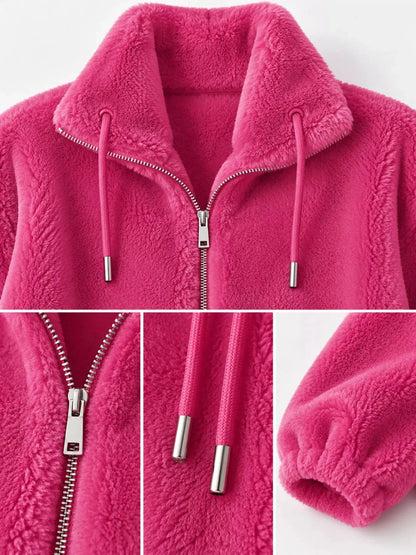 Green Faux Fur Stand-Collar Zip-Up Jacket Plus Size - Bitsy Gypsy Boutique