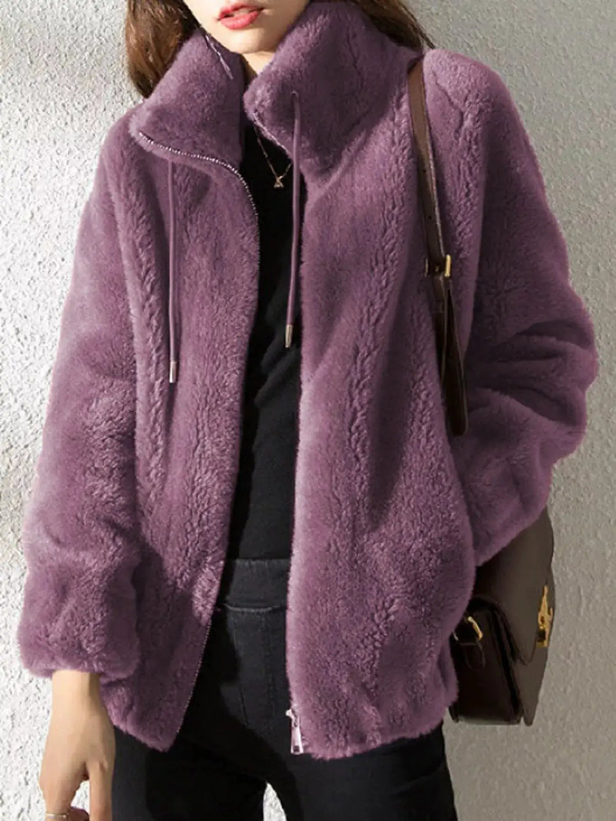 Green Faux Fur Stand-Collar Zip-Up Jacket Plus Size - Bitsy Gypsy Boutique