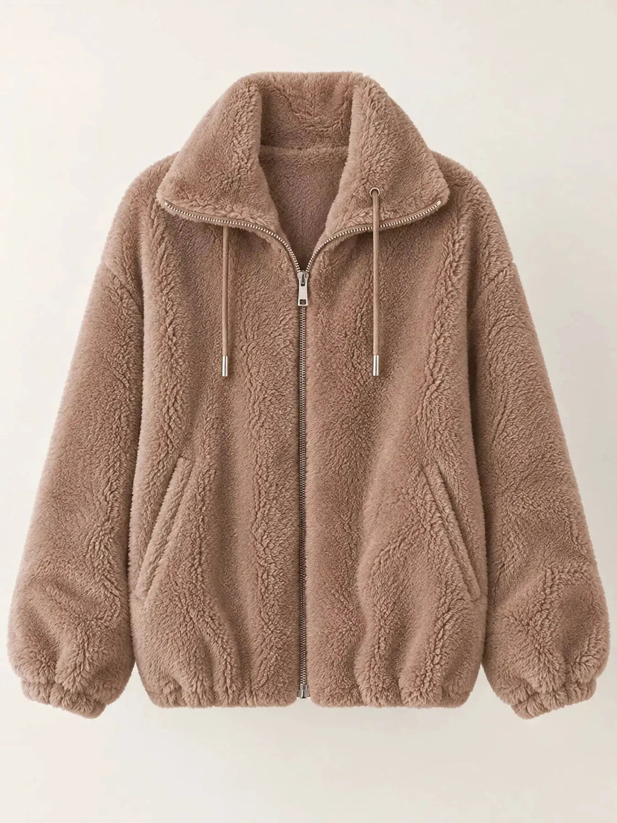 Green Faux Fur Stand-Collar Zip-Up Jacket Plus Size - Bitsy Gypsy Boutique