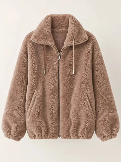 Green Faux Fur Stand-Collar Zip-Up Jacket Plus Size - Bitsy Gypsy Boutique