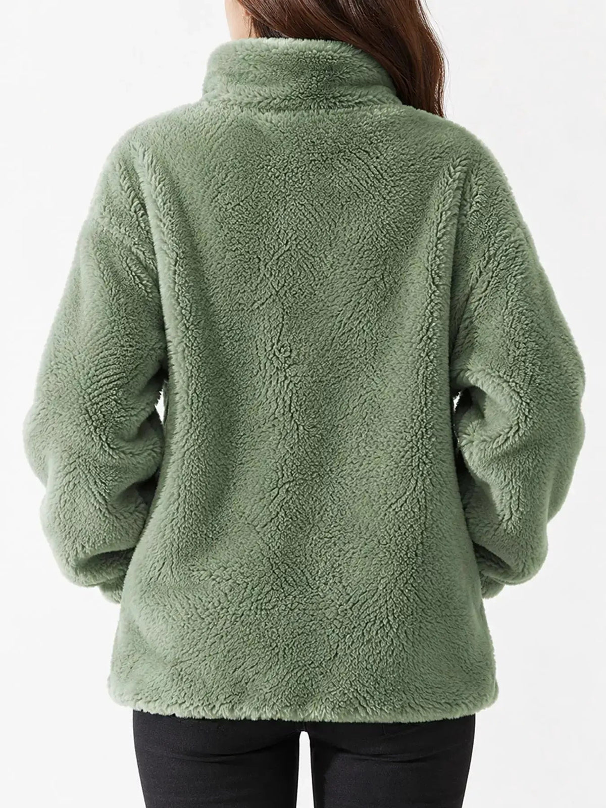Green Faux Fur Stand-Collar Zip-Up Jacket Plus Size - Bitsy Gypsy Boutique