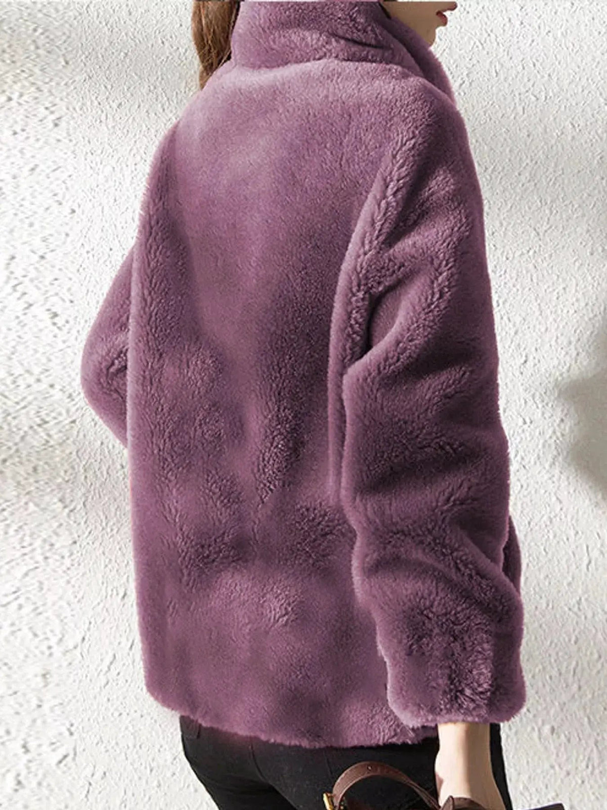 Green Faux Fur Stand-Collar Zip-Up Jacket Plus Size - Bitsy Gypsy Boutique