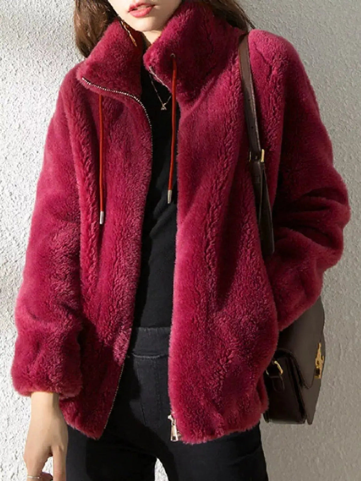 Green Faux Fur Stand-Collar Zip-Up Jacket Plus Size - Bitsy Gypsy Boutique