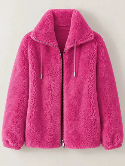 Green Faux Fur Stand-Collar Zip-Up Jacket Plus Size - Bitsy Gypsy Boutique