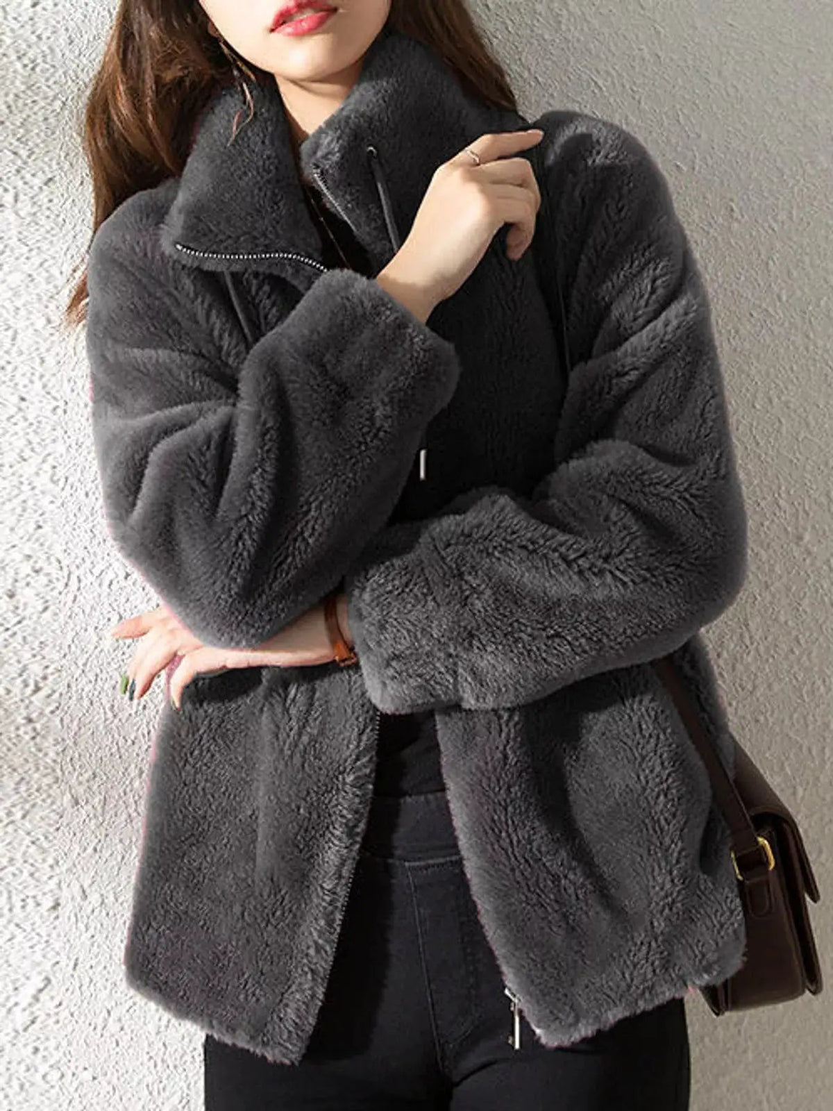 Green Faux Fur Stand-Collar Zip-Up Jacket Plus Size - Bitsy Gypsy Boutique