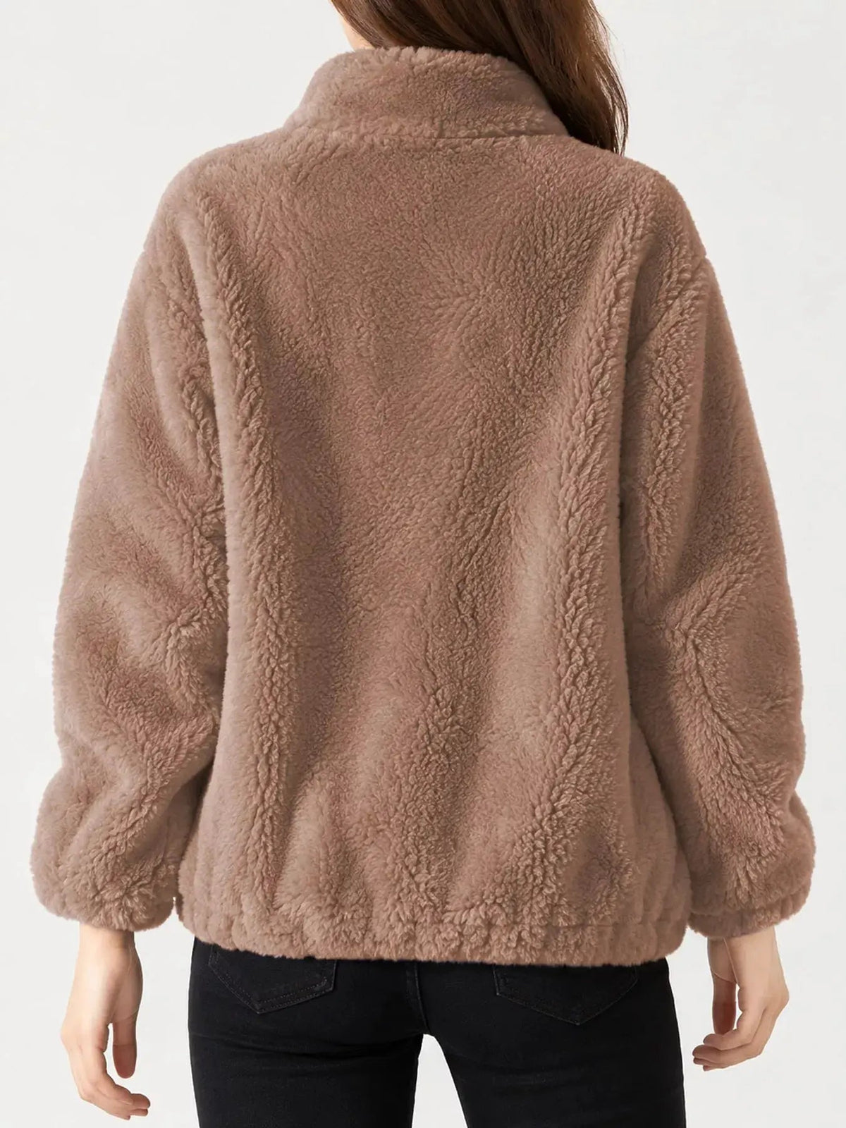 Green Faux Fur Stand-Collar Zip-Up Jacket Plus Size - Bitsy Gypsy Boutique